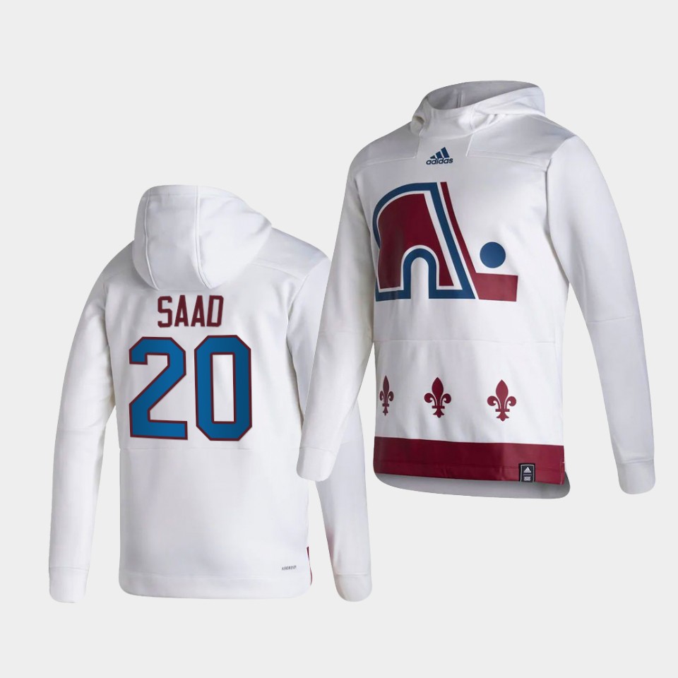 Men Colorado Avalanche #20 Saad White NHL 2021 Adidas Pullover Hoodie Jersey